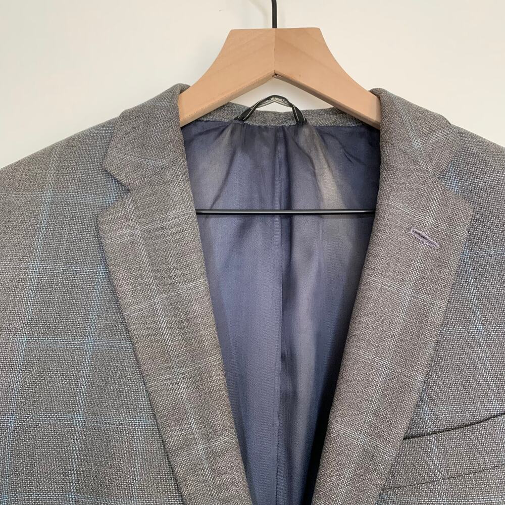 Barneys New York Loro Piana Plaid Grey Blue Wool Mens Blazer Size 40 - Picture 8 of 16